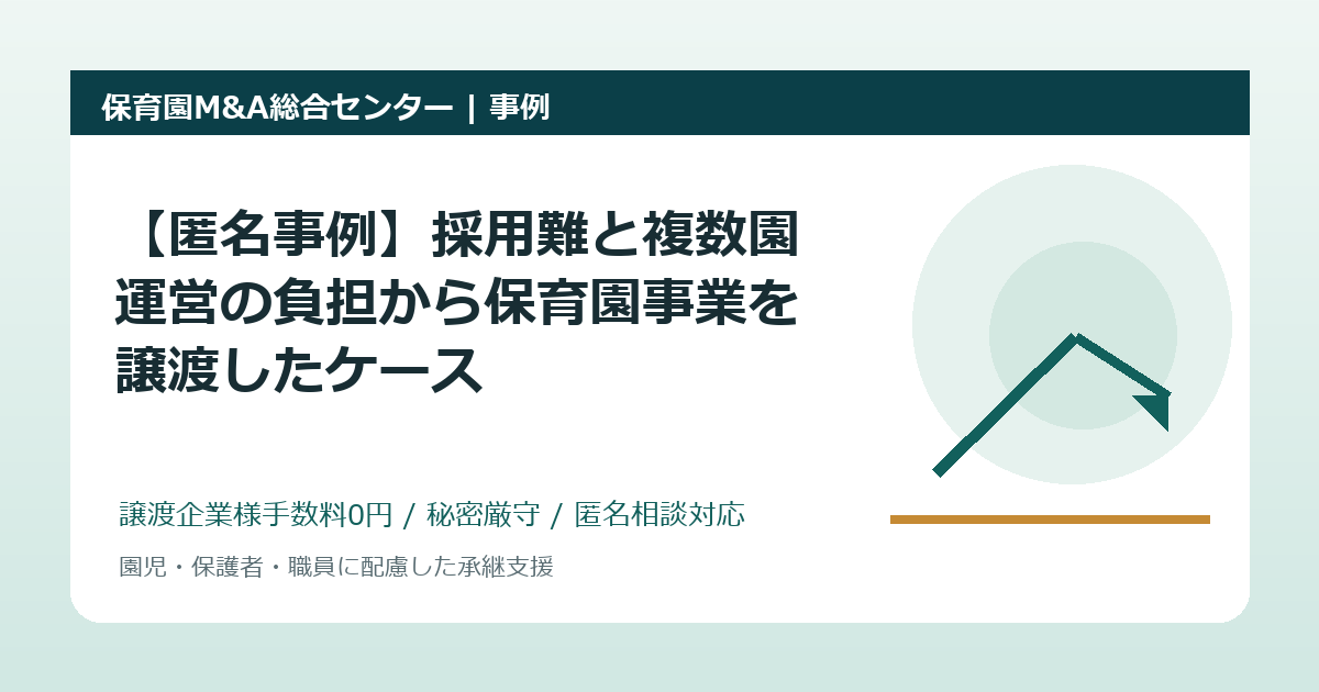 【匿名事例】採用難と複数園運営の負担から保育園事業を譲渡したケース